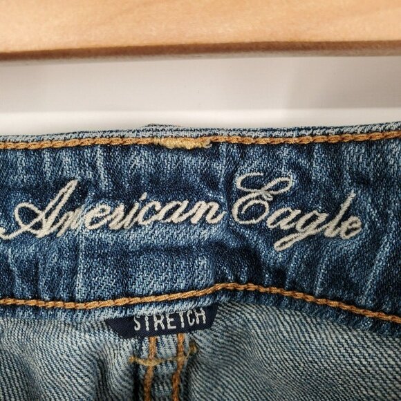 American Eagle Womens Boy Fit Jeans Sz 8 Medium Wash Mid Rise Denim Stretch - Picture 7 of 11